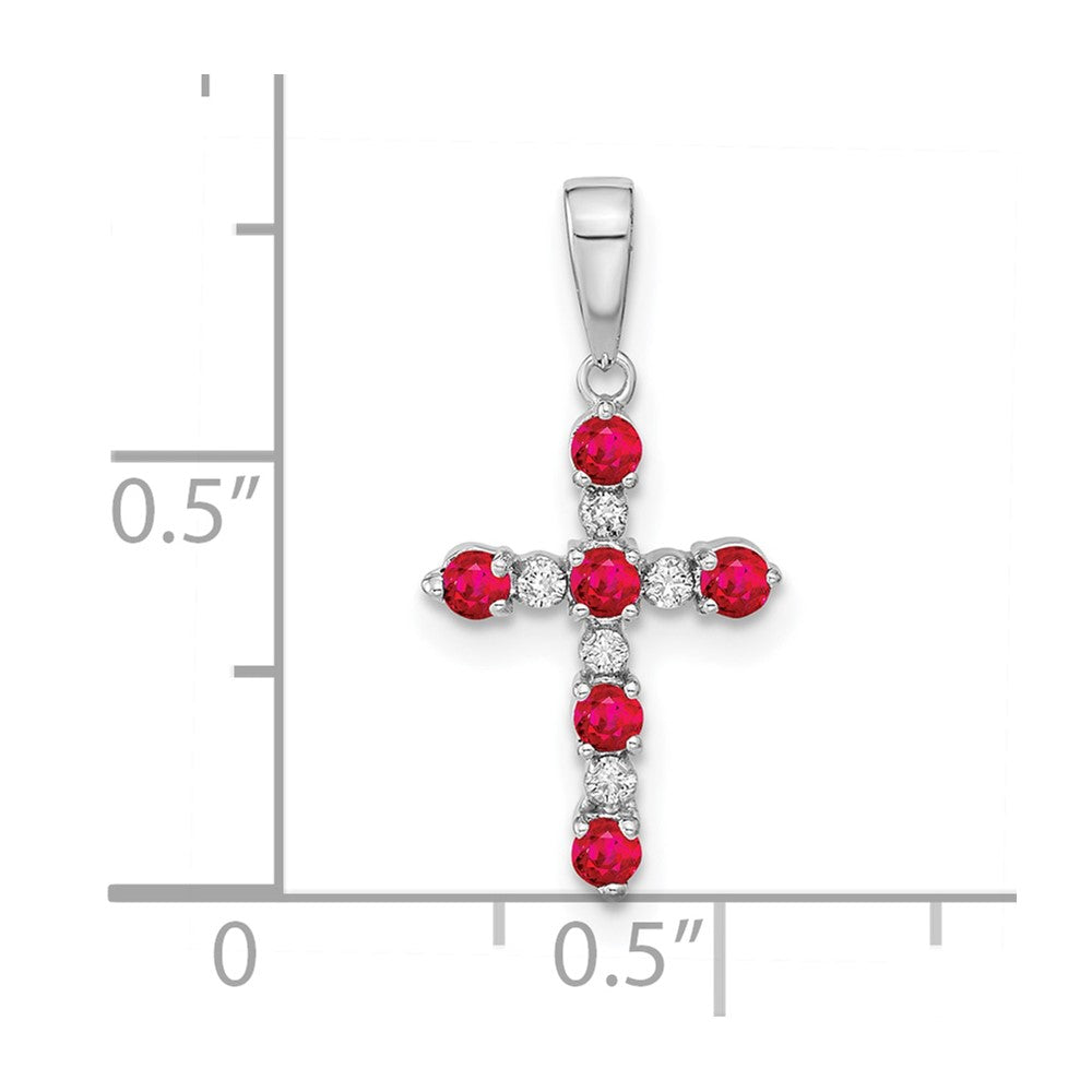 Cherry Bean 14k White Gold Lab Created Ruby and Diamond Cross Pendant