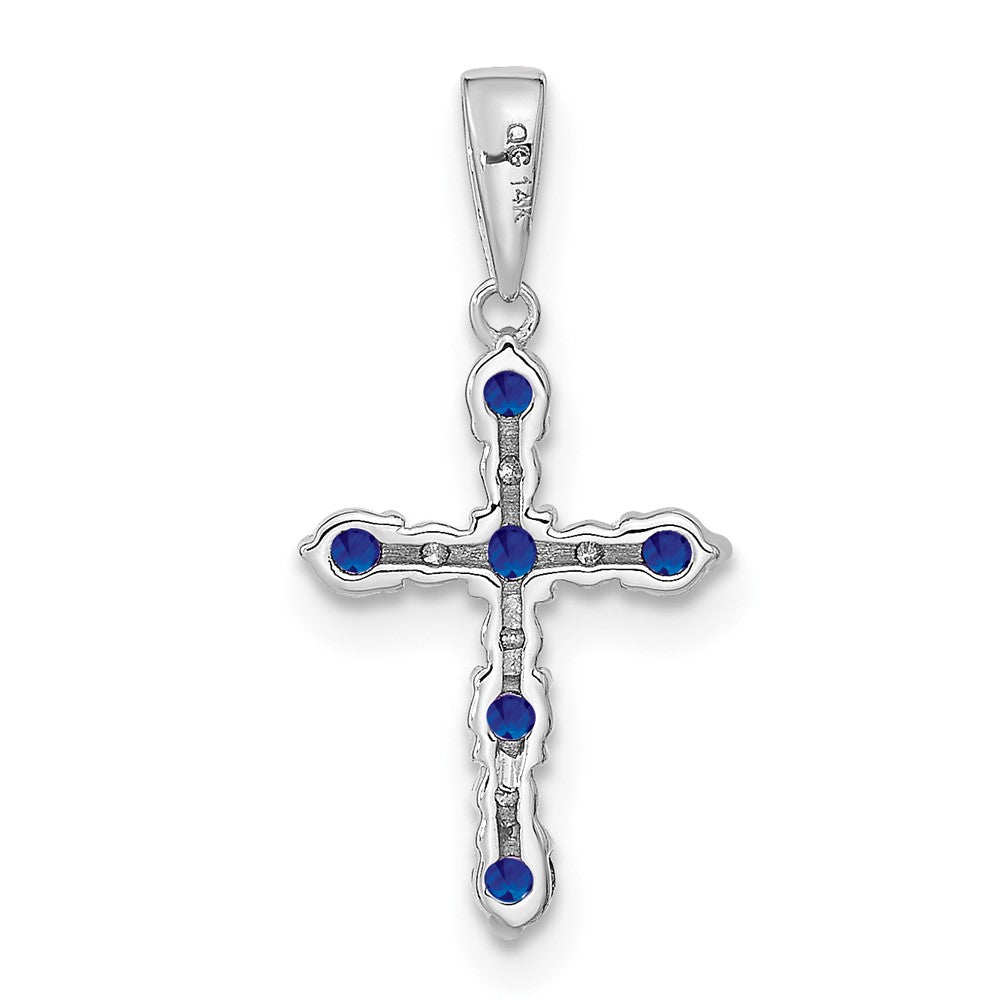 Glow 14k White Gold Lab Created Sapphire and Diamond Cross Pendant