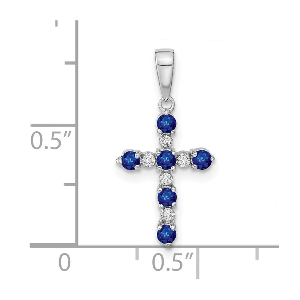 Glow 14k White Gold Lab Created Sapphire and Diamond Cross Pendant