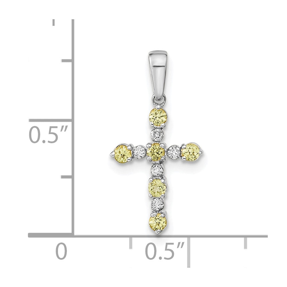 Cuddles Cloud 14k White Gold Peridot and Diamond Cross Pendant
