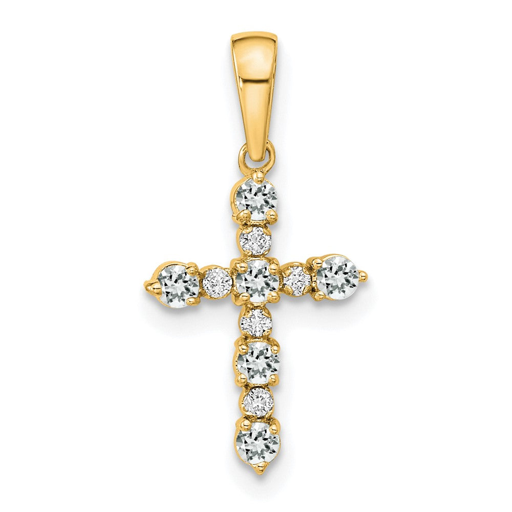 Fluffy Nook 14k White Topaz and Diamond Cross Pendant