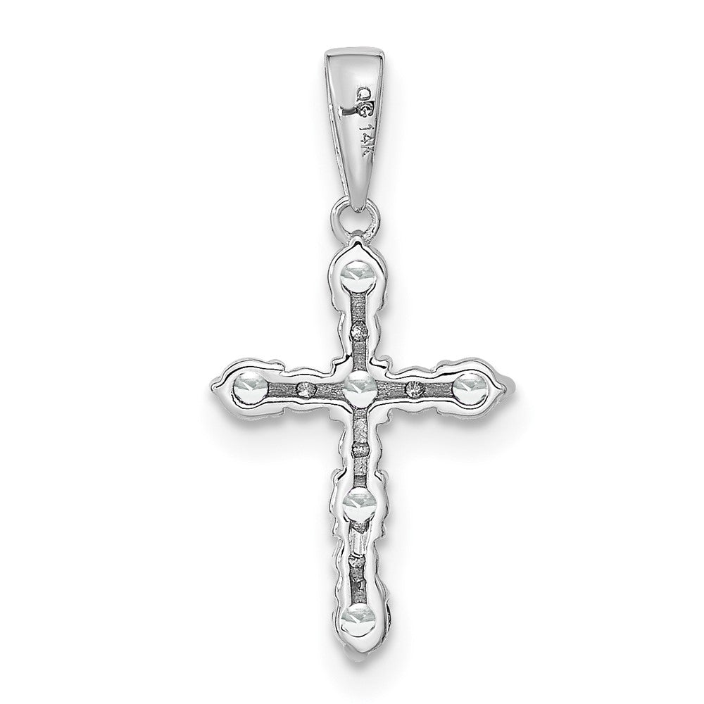 Ripple Bloom 14k White Gold White Topaz and Diamond Cross Pendant