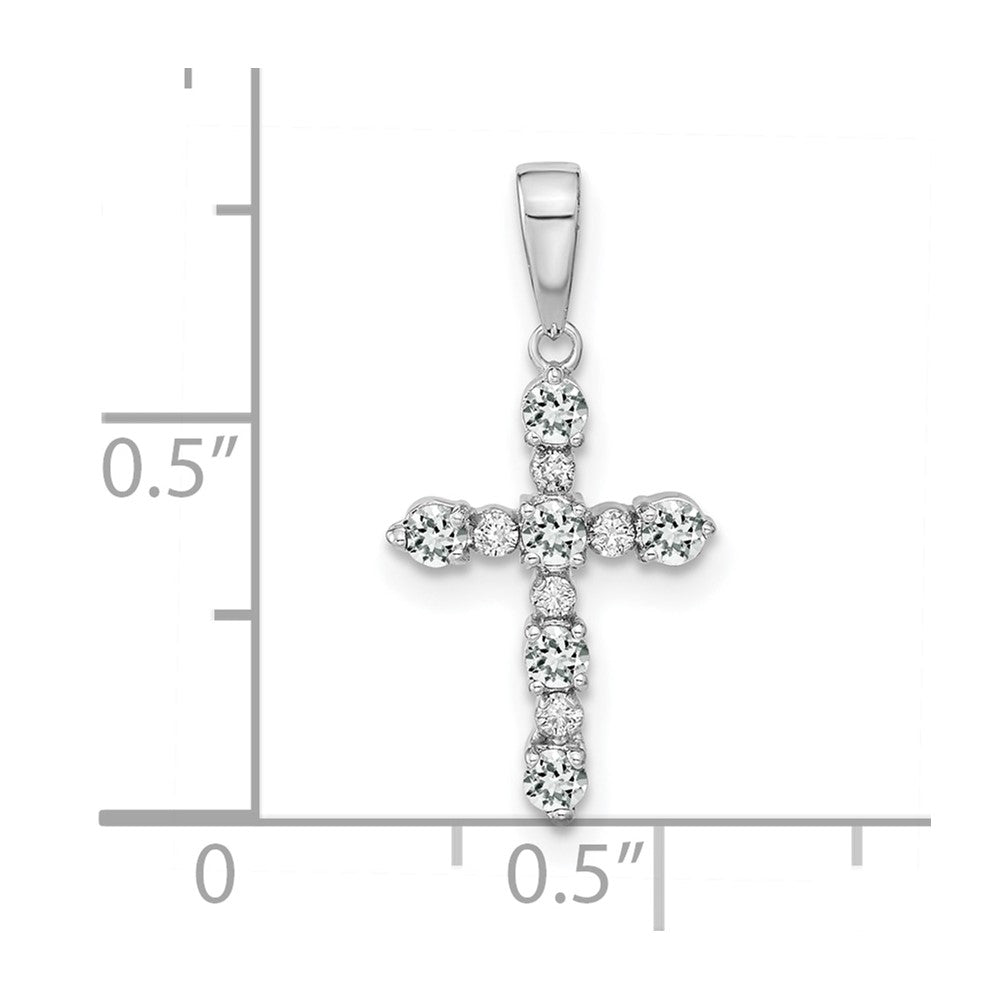 Ripple Bloom 14k White Gold White Topaz and Diamond Cross Pendant