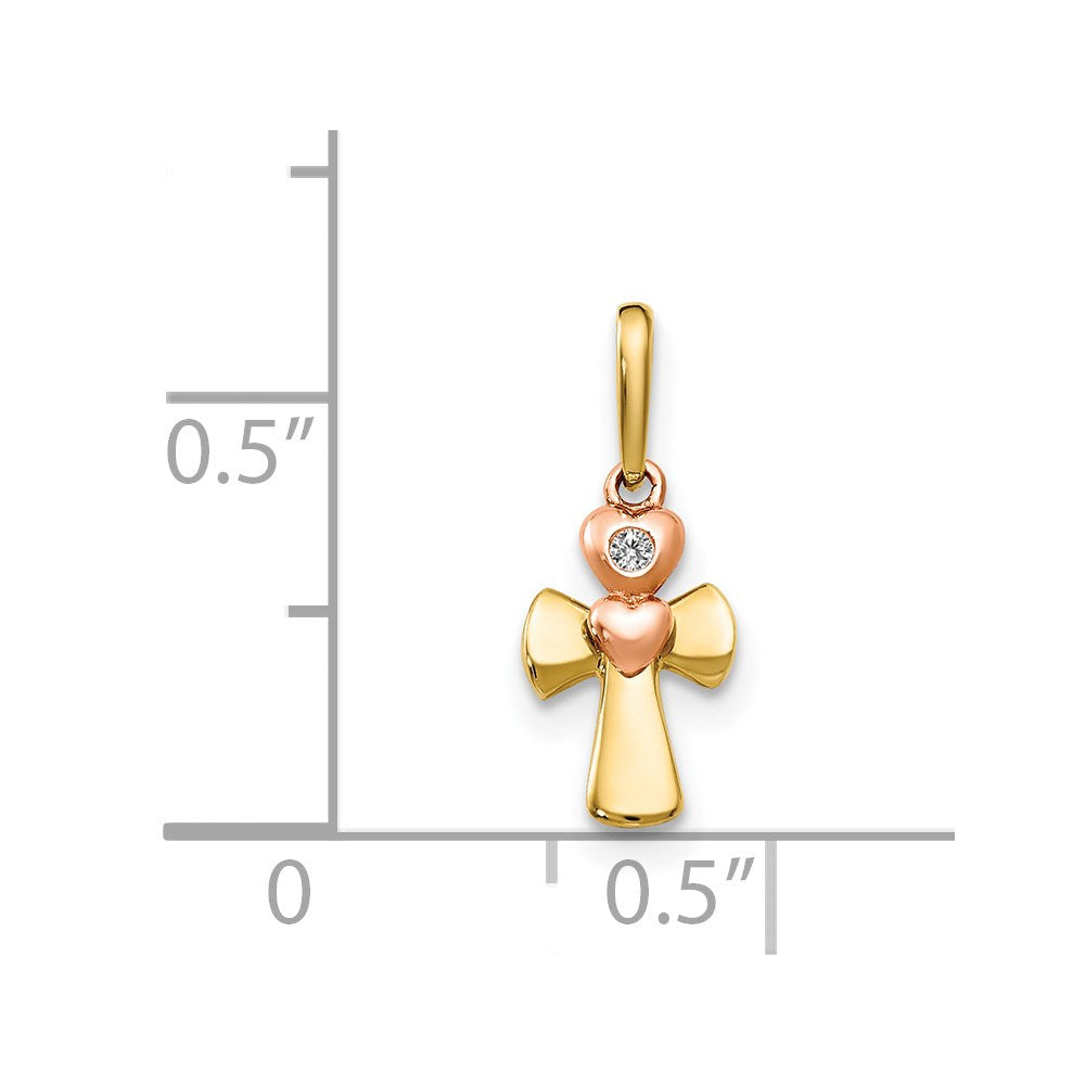 Sprinkle Cloud 14k Yellow and Rose Gold CZ Children's Cross Heart Pendant