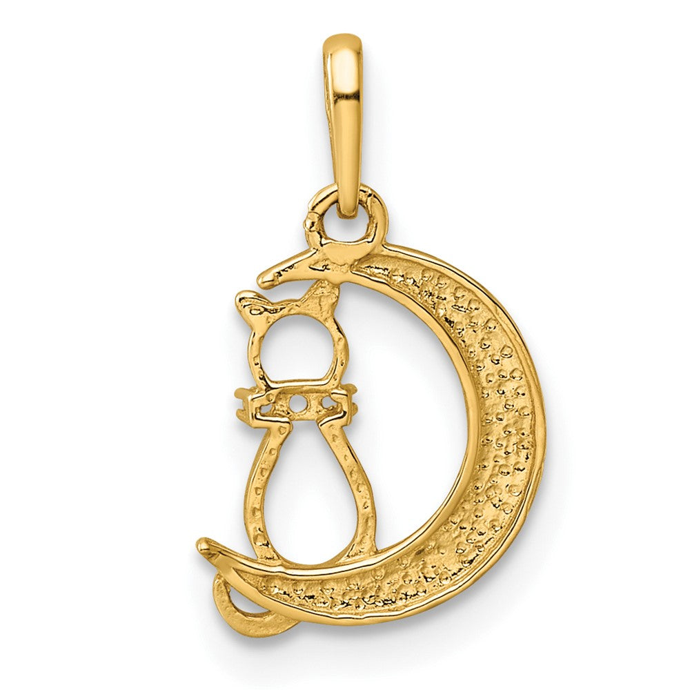 Iridescent Cedar Cove 14k Childrens CZ Cat and Moon Pendant