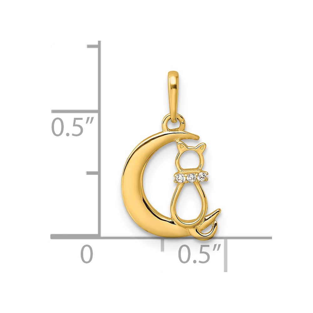 Iridescent Cedar Cove 14k Childrens CZ Cat and Moon Pendant