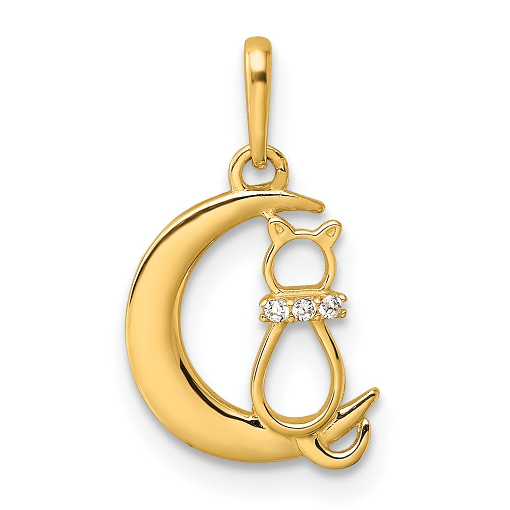 Iridescent Cedar Cove 14k Childrens CZ Cat and Moon Pendant