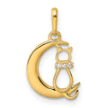 Iridescent Cedar Cove 14k Childrens CZ Cat and Moon Pendant