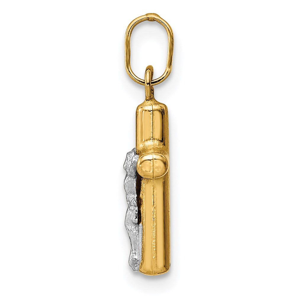 Polished Magnolia 14k w/Rhodium Polished Hollow Crucifix Charm