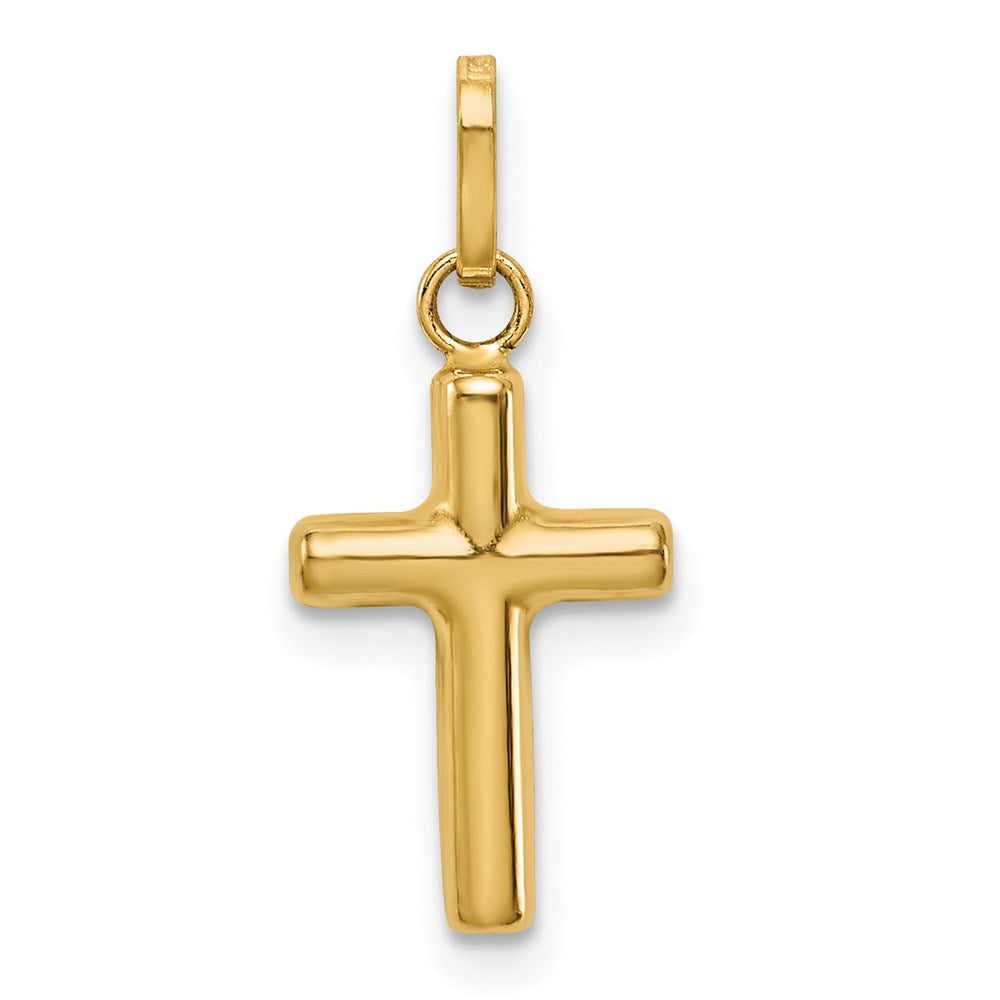 Polished Magnolia 14k w/Rhodium Polished Hollow Crucifix Charm