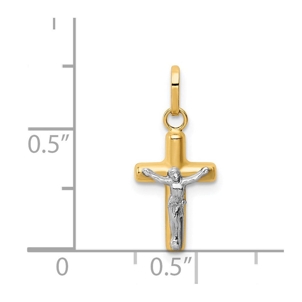 Polished Magnolia 14k w/Rhodium Polished Hollow Crucifix Charm