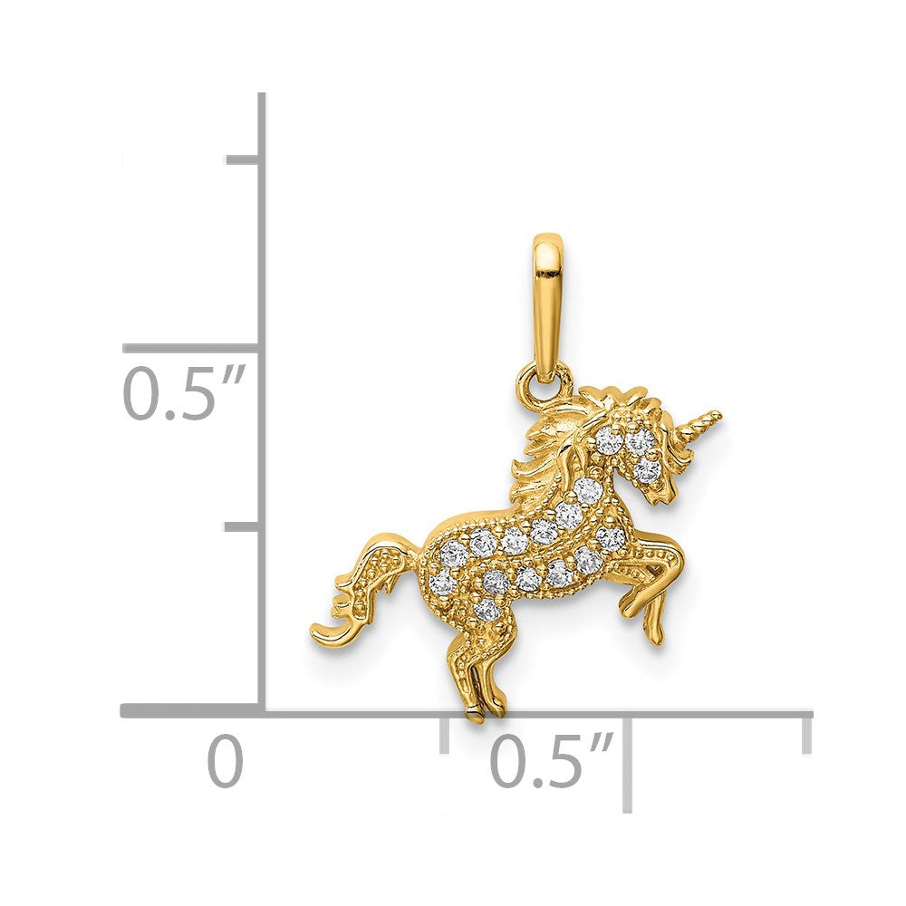 Graceful Shore 14K Rearing Unicorn CZ Pendant