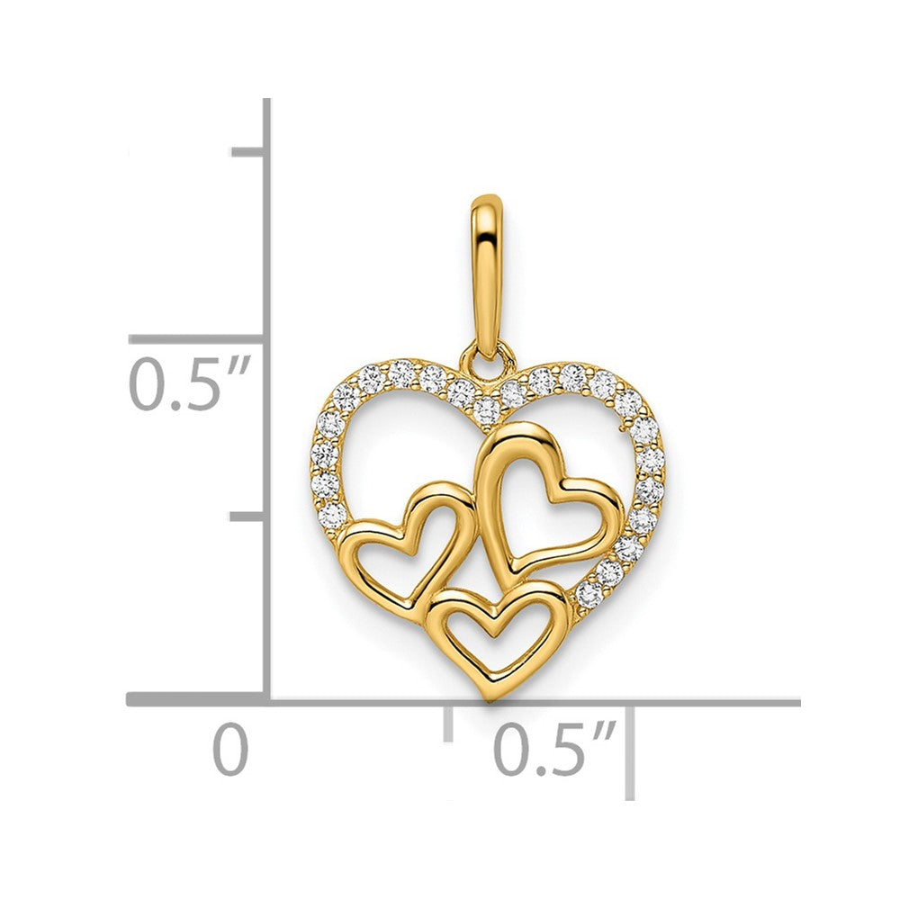 Delicate Laurel 14k CZ Hearts Pendant