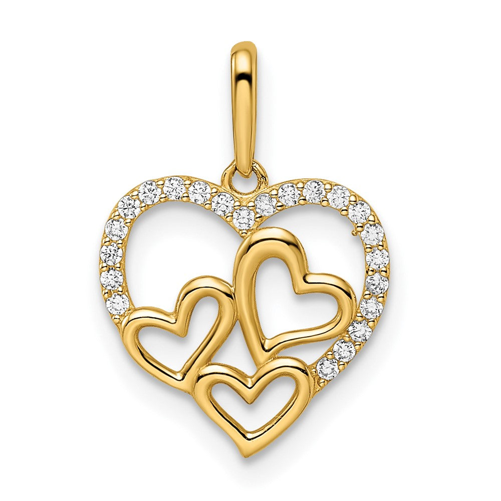 Delicate Laurel 14k CZ Hearts Pendant