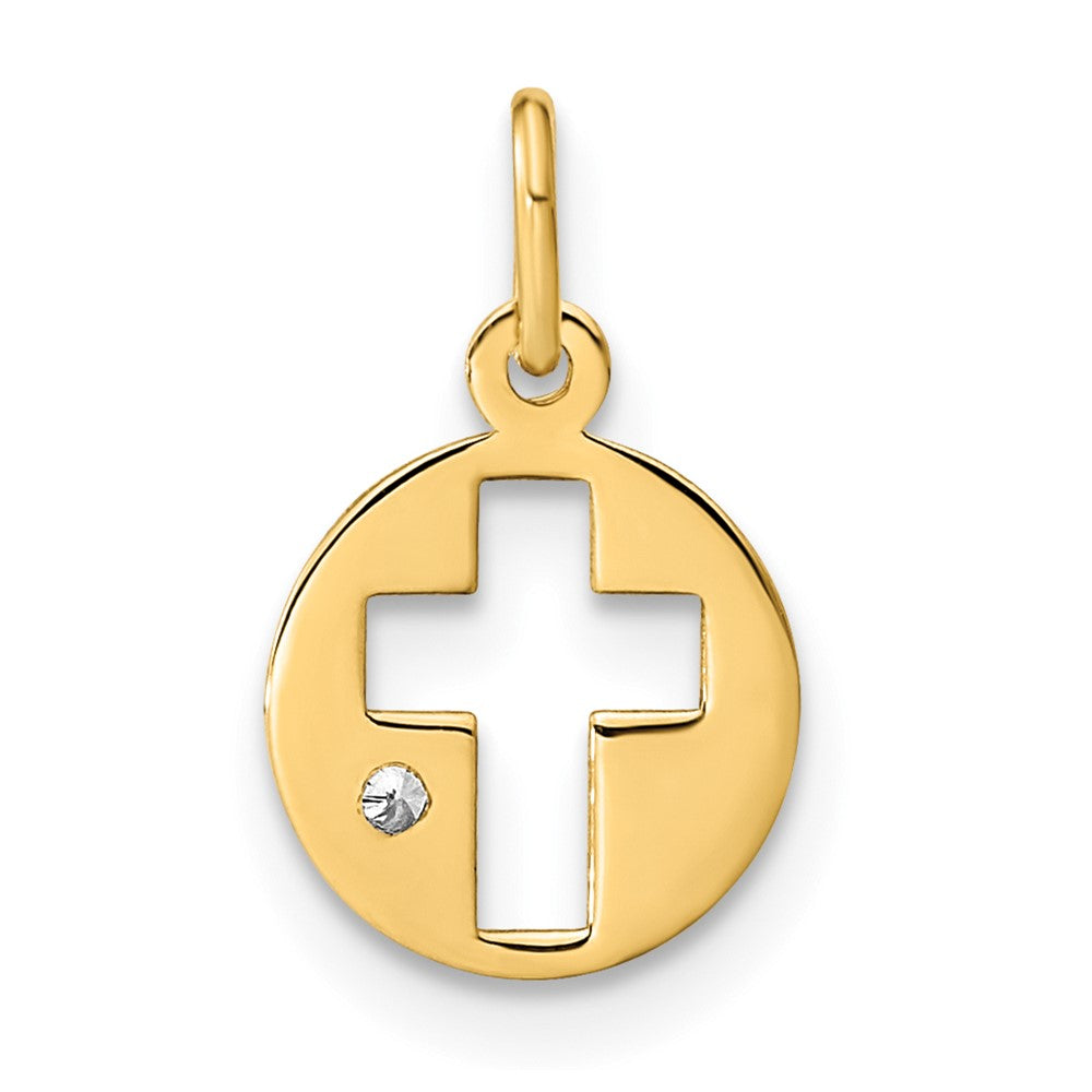Kitten Shine 14K Polished CZ Circle Cross Pendant