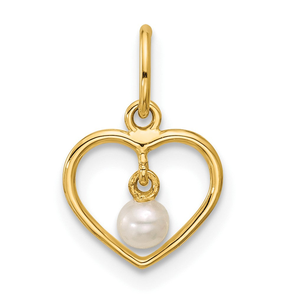 Graceful Meadow 14K Polished Freshwater Cultured Pearl Dangle in Heart Pendant
