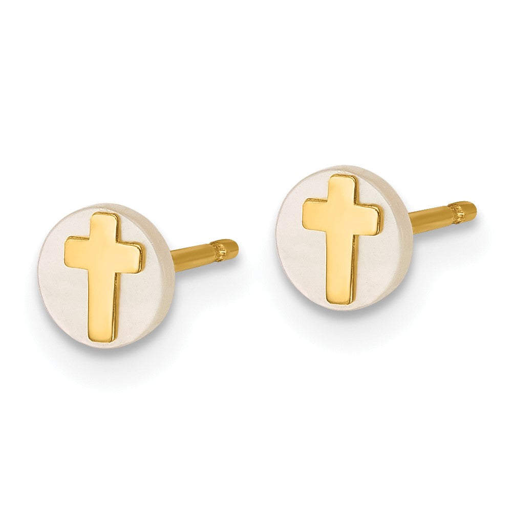 Star Joy 14K Polished Round Mother of Pearl with Cross Post Earrings