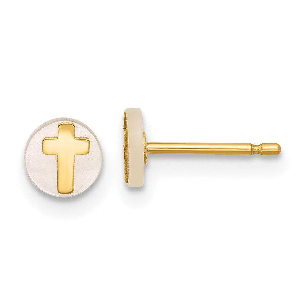 Star Joy 14K Polished Round Mother of Pearl with Cross Post Earrings
