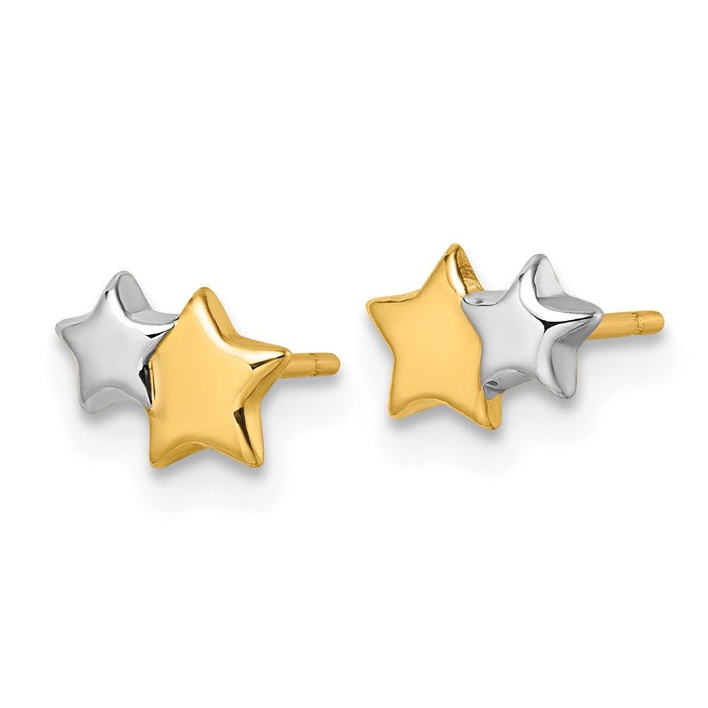 Cotton Star 14K with Rhodium Polished Double Star Post Earrings