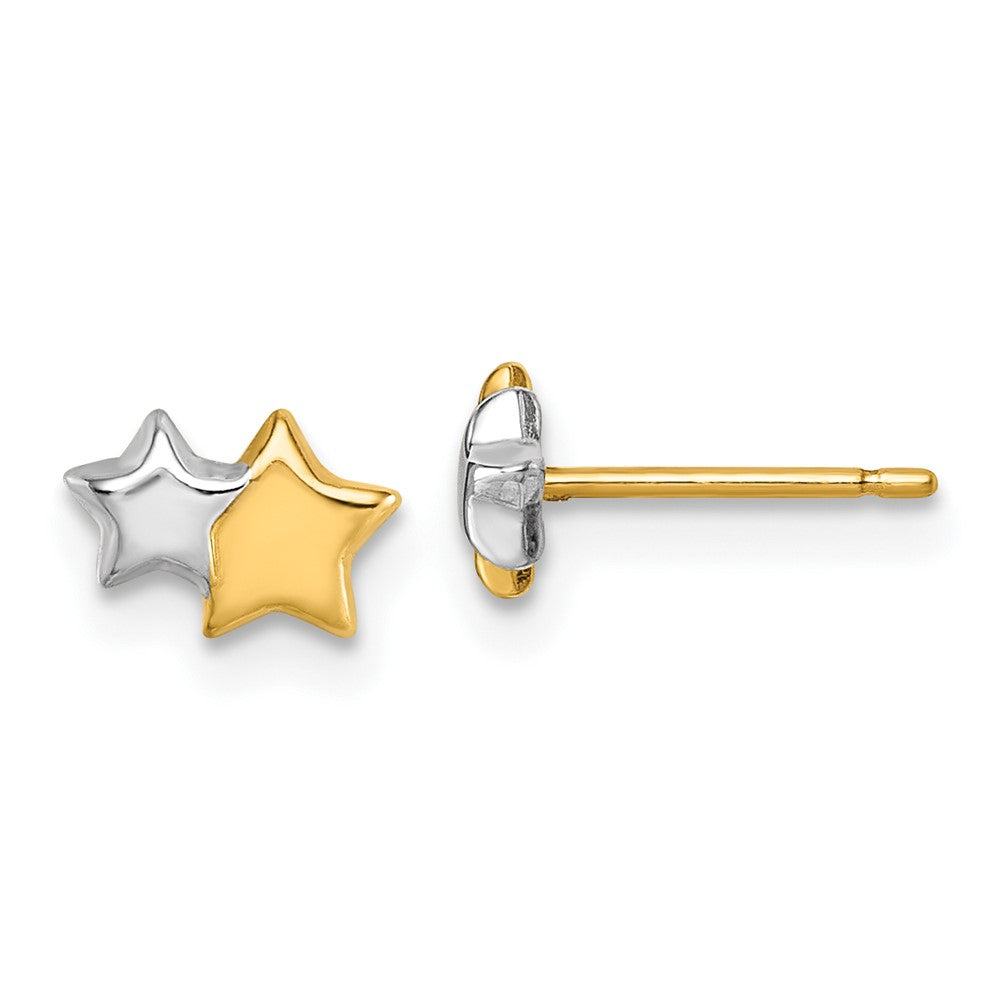 Cotton Star 14K with Rhodium Polished Double Star Post Earrings