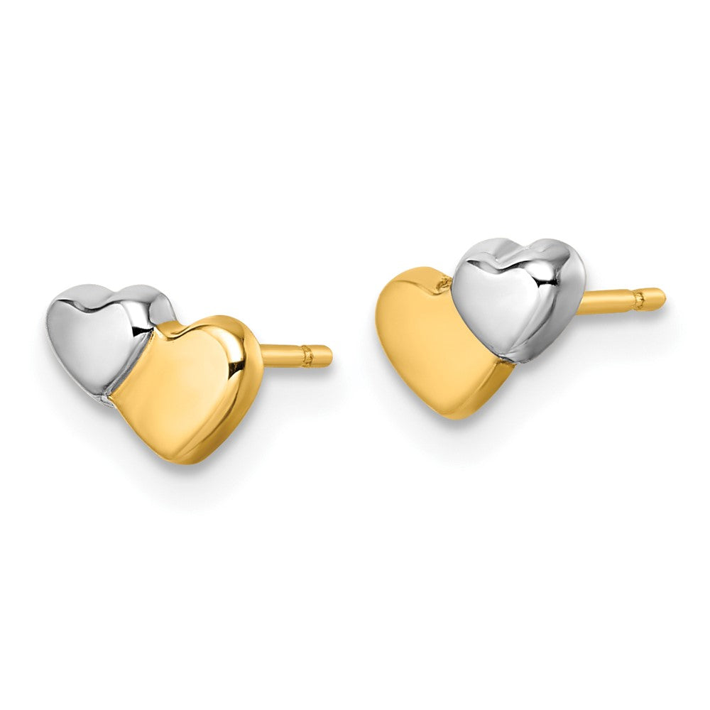 Winky Buddy 14K with Rhodium Polished Double Heart Post Earrings