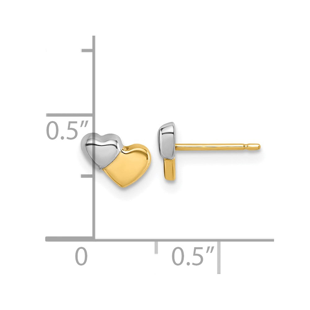 Winky Buddy 14K with Rhodium Polished Double Heart Post Earrings