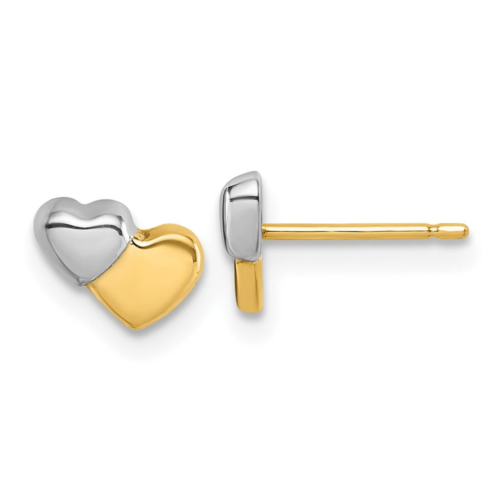 Winky Buddy 14K with Rhodium Polished Double Heart Post Earrings
