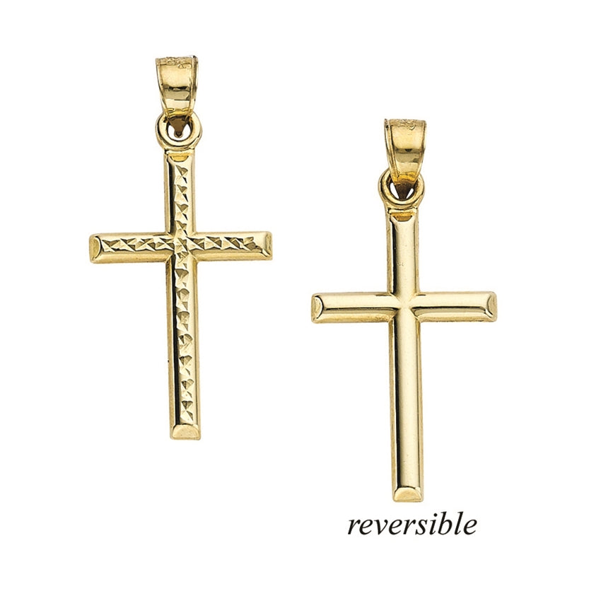 14k Yellow Gold Diamond Cut Reversible Cross Charm