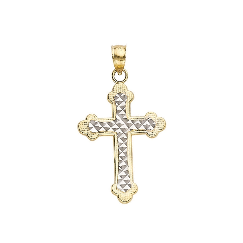 14k Yellow and White Gold Diamond Cut Cross Charm