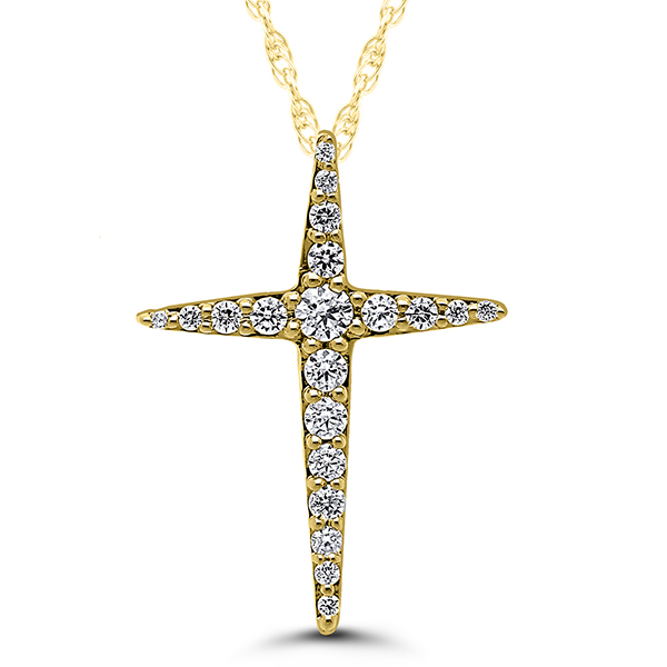 Petite Diamond Cross Necklace 14K Yellow Gold / Horizontal