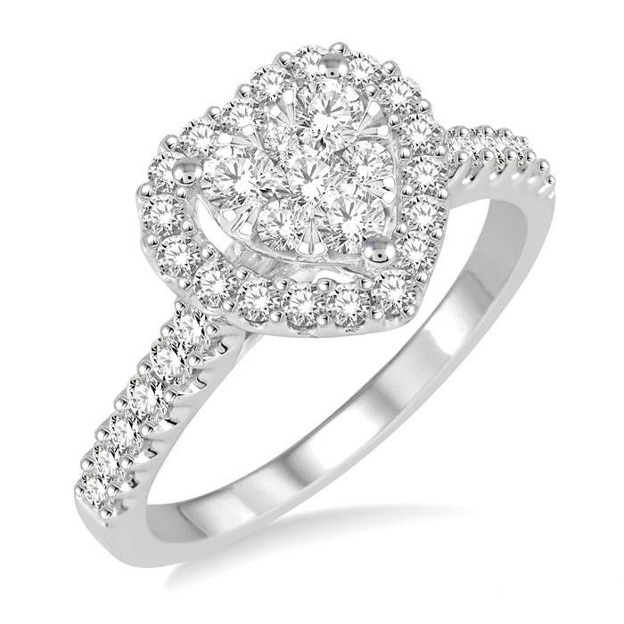 Diamond Essence heart shape classic stone set in 14K Solid White Gold, four  prongs setting. 1 ct.t.w.(Also available in Platinum Plated Sterling  Silver, Item#SRD104).