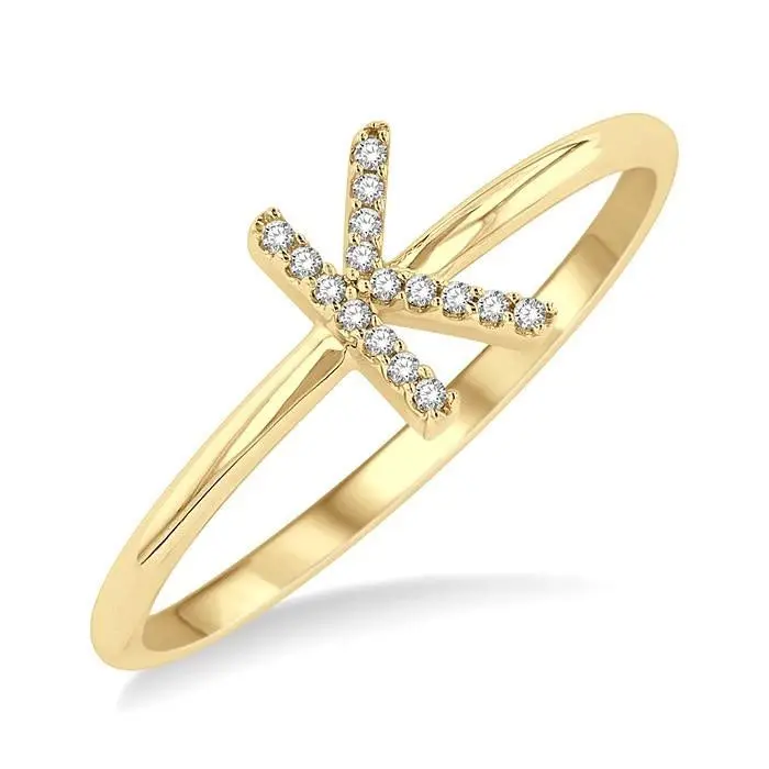 14k gold diamond letter top K ring