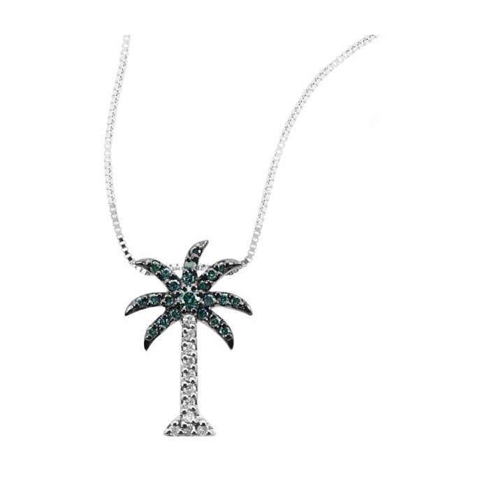 14K White Gold Diamond Palm Tree Necklace with Tsavorite and Diamonds -  Kitsinian Jewelers