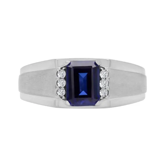 Men's Lab Sapphire and Diamond selling Sterling Ring