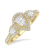 Pear Shape Past Present & Future Halo Diamond Engagement Ring