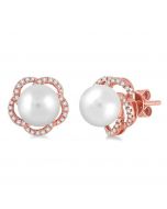 Flower Shape Pearl & Diamond Earrings