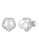 Flower Shape Pearl & Diamond Earrings