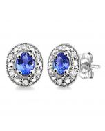 Oval Shape Gemstone & Diamond Earrings