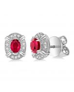 Oval Shape Gemstone & Diamond Earrings