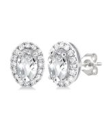 Oval Shape Gemstone & Halo Diamond Earrings