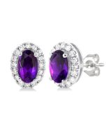 Oval Shape Gemstone & Halo Diamond Earrings