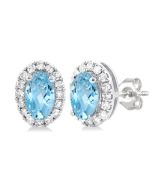 Oval Shape Gemstone & Halo Diamond Earrings