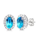 Oval Shape Gemstone & Halo Diamond Earrings