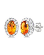 Oval Shape Gemstone & Halo Diamond Earrings