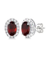 Oval Shape Gemstone & Halo Diamond Earrings