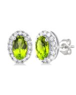 Oval Shape Gemstone & Halo Diamond Earrings