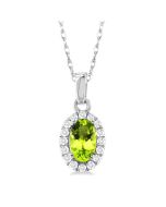 Oval Shape Gemstone & Halo Diamond Pendant