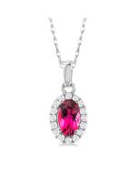 Oval Shape Gemstone & Halo Diamond Pendant