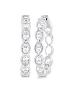 Oval Shape Bezel Set Diamond Fashion Hoop Earrings