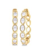 Oval Shape Bezel Set Diamond Fashion Hoop Earrings